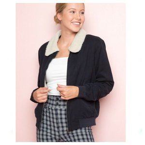 Navy Brandy Melville Nelson Bomber Jacket With Sherpa